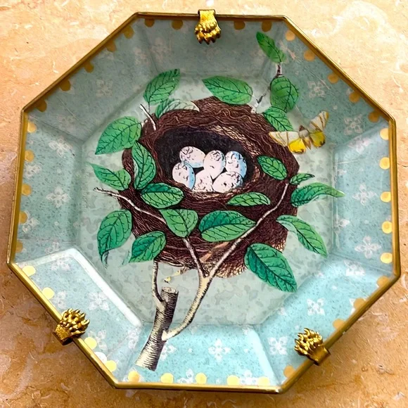 Three Charming Bird Nest Decorative Decoupage Plates